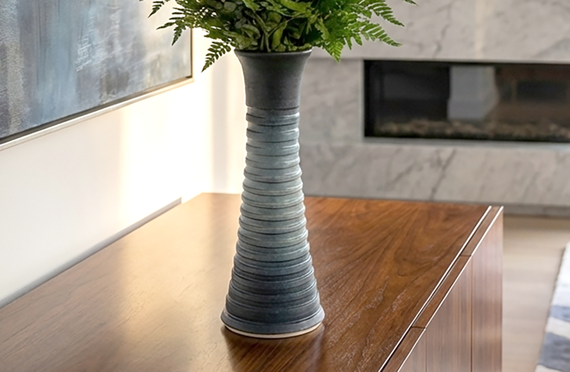 Black and Gray Gradient Incised Vase #8