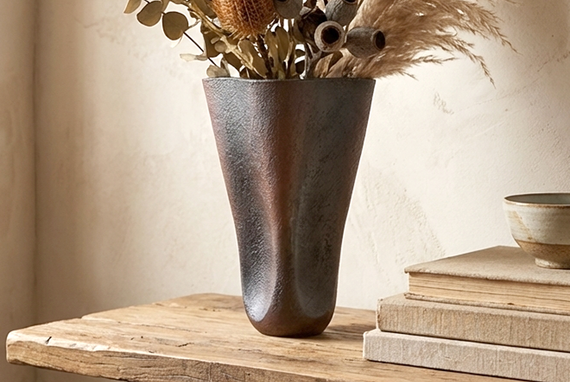 Matte Black and Grey Undulating Sculpted Vessel