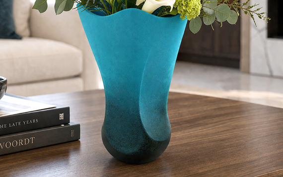 Matte Light Blue and Black Gradient Sculpted Vessel
